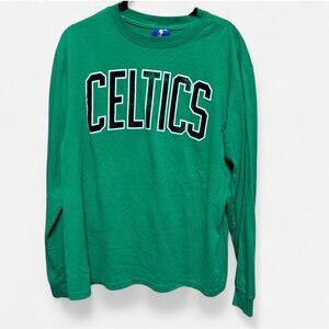 NBA UNK Blue Label Celtics Flocked Lettering Long Sleeve Crew Neck